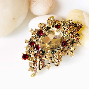 Antique gold topaz crystal brooch pin, multi color crystal bouquet brooch, gift for her, gift for mom