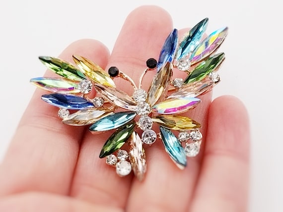 Purple Crystal Butterfly Brooch Pin Lapel Pins Bouquet Decor