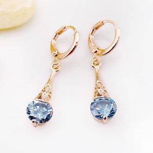 London blue topaz dangle earrings in 14K rose gold, gift for her, gift for daughter, December birthstone earrings