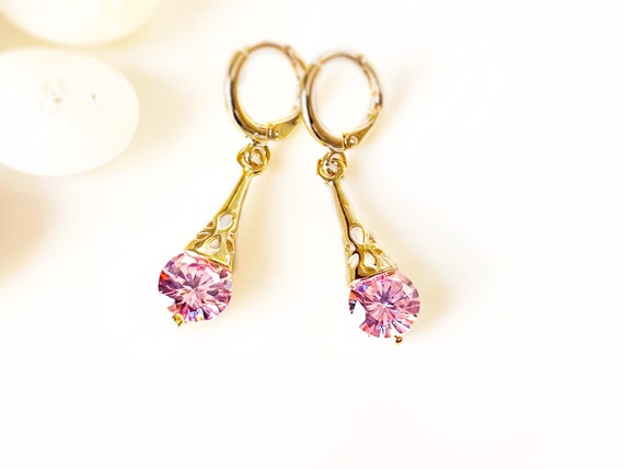 Pink sapphire dangle earrings deals