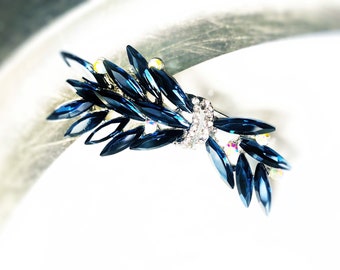 Blue sapphire fancy crystal brooch, dark blue statement crystal brooch pin, wedding brooch, gift for mom, gift for her