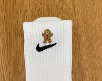 Christmas gingerbread man embroidered Nike socks