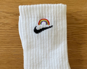 Custom embroidered nike socks rainbow