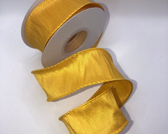 Golden Yellow Dupioni Wired Ribbon, 1.5 Inch, 10 Yards