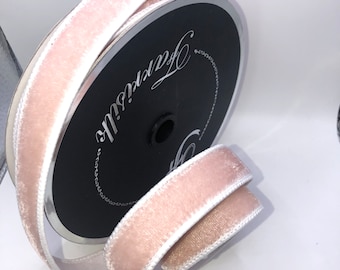 Pink and White Velvet Wired Ribbon, Farrisilk Designer Ribbon (1 inch, 10 yards)