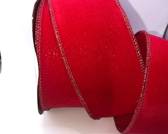 Red Sparkle Velorene Wired Ribbon, 2.5 inch, 10 Yards