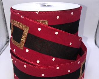 Plush Santa Belt Wired Ribbon, Red and Black Velvet, 2.5 inch