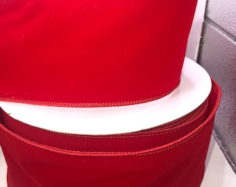Red Velvet Wired Ribbon, 4 Inch, 50 Yards