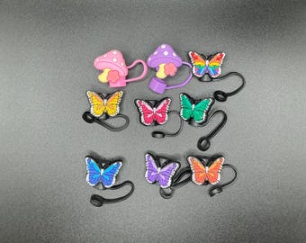 Butterfly Mushroom Straw Topper | Whimsical Silicone Drink Accessory Charm