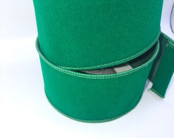 Green Velvet Wired Ribbon, 2.5 inch, 10 Yards