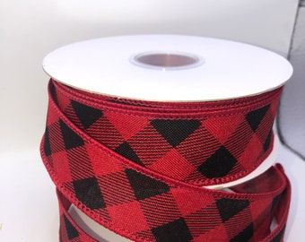 Buffalo Plaid Wired Ribbon, Red and Black, 1.5 inch, 20 Yards