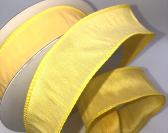 Yellow Dupioni Wired Ribbon, 1.5 inch, 20 Yards