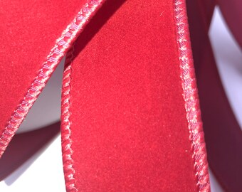 Scarlet Red Velvet Ribbon, 1.5 inch, 50 Yards, Wired Designer Ribbon
