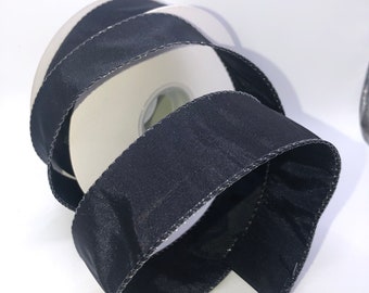 Black Wired Taffeta Ribbon, Floral Crafts (1.5 inch, 25 yards)