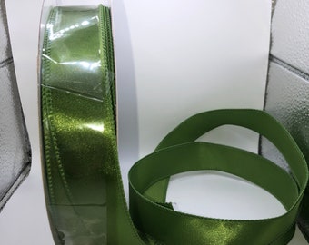 Moss Green Wired Satin Ribbon, 1.5 inch, 50 Yards