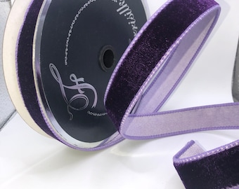 Purple Velvet Ribbon, Two-Toned Wired Edge, 1 inch, 10 Yards