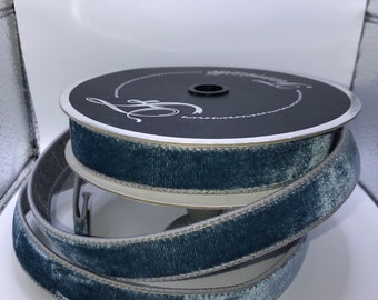 Steel Blue Grey Velvet Ribbon, Wired Edge, Farrisilk, 1 inch, 10 Yards