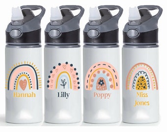 PERSONALISED Rainbow Water Bottle 650ml, 600ml, 500ml Sport bottle Gym Gift school  BPA free, Back to school thank you teacher SecretSanta