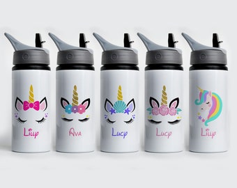 PERSONALISED Llama or Unicorn on Water Bottle 625ml Sport bottle Gym Gift school  BPA free