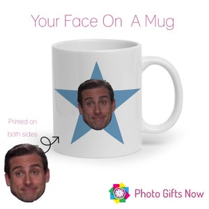 The Office Star Mug, the office face mug, photo mug, custom photo mug, star mug, Personalized Christmas gift, gift for her, gifts for him