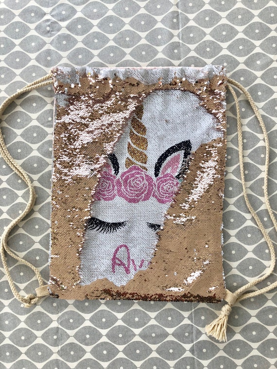 Personalised SEQUIN Reveal Drawstring BAG Unicorn flamingo llama penguin minnie own Photo logo design You Like Secretsanta Etsy UK