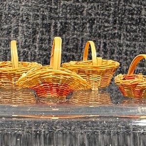 Hand Woven Wicker Baskets Dollhouse Miniatures Rattan Set of Four