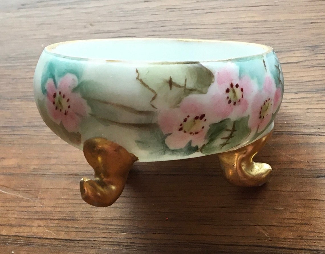 Antique Set of 5 Footed Salt Dips With Floral Design Circa 1900 Etsy