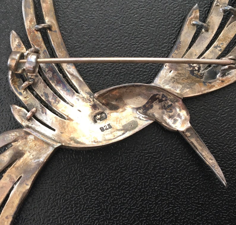Vintage Marcasite and Sterling Hummingbird Brooch