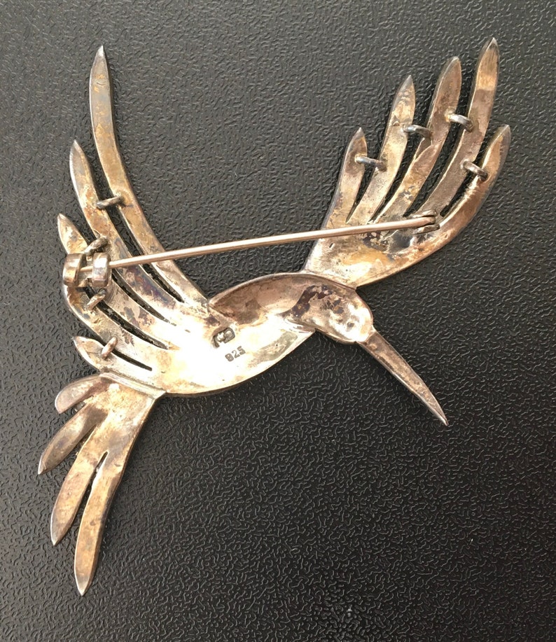 Vintage Marcasite and Sterling Hummingbird Brooch