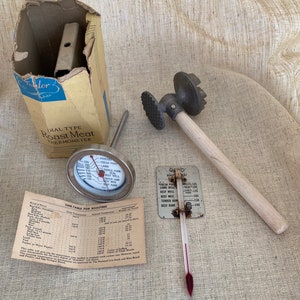 Vintage Dial Type Roast Meat Thermometer, Ohio Roast Thermometer, and Wood Handled Tenderizer