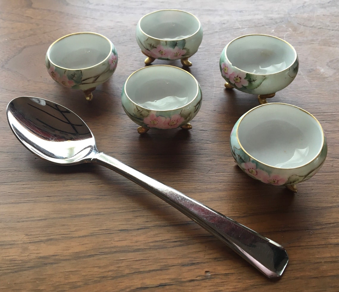 Antique Set of 5 Footed Salt Dips With Floral Design Circa 1900 Etsy