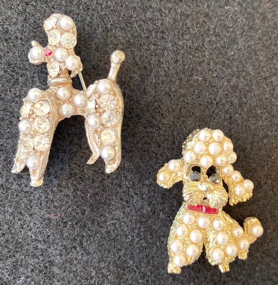 Vintage Rhinestone and Faux Pearl Poodle Brooches