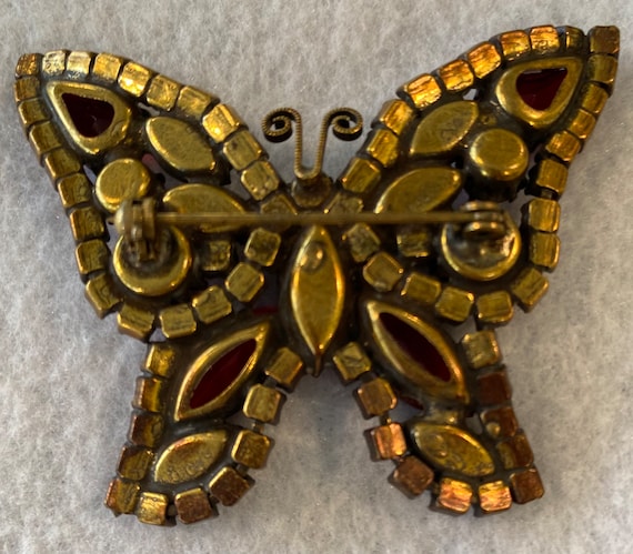 Vintage Fuschia Rhinestone Butterfly Brooch Mid C… - image 5