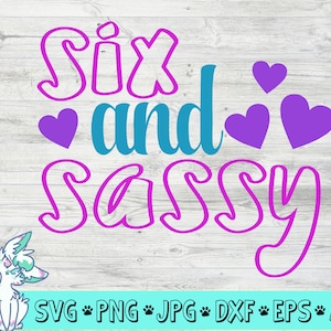 6th birthday svg, six and sassy svg, sixth birthday svg, girls 6th birthday svg, birthday party svg, png, dxf, jpg, eps, digital download