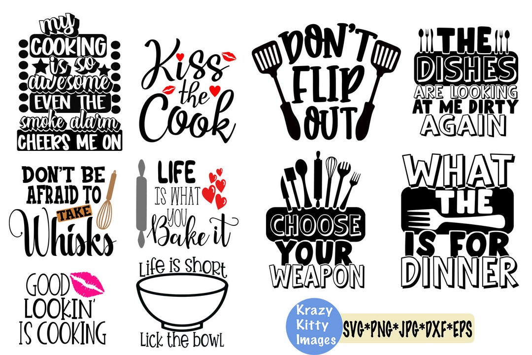 Kitchen quotes set. Phrases and funny sayings about cooking Stock Vector by  ©OhMyCut 423254652