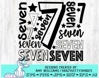 Number 7 birthday svg, Seven svg, 7 year old svg, Seven birthday Svg, 7 svg, birthday girl, birthday boy, png, jpg,dxf,instant download