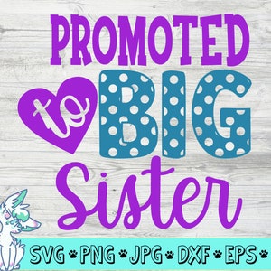 Promovido a hermana mayor SVG, hermana mayor svg, nuevo bebé svg, baby shower svg, día de la madre svg, dxf, eps, png, jpg, descarga digital