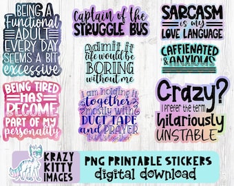 Funny Sarcastic Sticker Bundle: PNG Clipart (Digital Download)