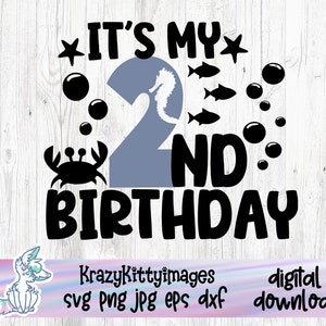 2. Geburtstag svg, zweiter Geburtstag svg, Mädchen 2 Geburtstag svg, Geburtstagsparty svg, Ozean Geburtstag svg, Jungen Geburtstag svg, png jpg dxf eps