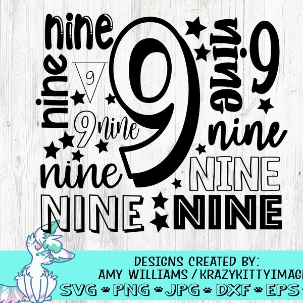 Number 9 birthday svg, Nine svg, 9 year old svg, Ninth birthday Svg, 9 svg, birthday girl, birthday boy, png, jpg,dxf,instant download