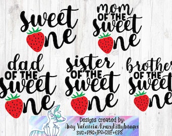 Mom and Dad of the Sweet One, Strawberry SVG files, Matching Family Birthday SVG, First birthday girl strawberry theme, svg cut file cricut