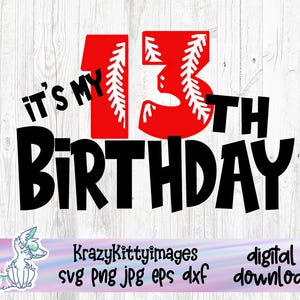 Jungen 13. Geburtstag svg, Jungen Baseball Geburtstag svg, dreizehn Jahre alt svg, Jungen Geburtstag svg, Baseballzahlen svg, Sport Geburtstag svg, png
