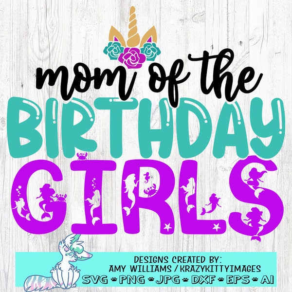 mermaid birthday girls svg, birthday girl family svg, mermaid mom svg, mom of the birthday girl cut file, png, jpg, dxf eps,instant download
