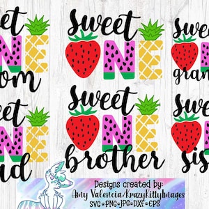 Mom and Dad of the Sweet One, Strawberry SVG files, Matching Family Birthday SVG, First birthday girl fruit theme, svg cut file cricut