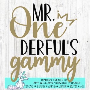 Gammy of Birthday Boy svg, svg grand-mère de M. Onederful, anniversaire svg, svg anniversaire garçon, anniversaire famille svg, png, jpg, eps, dxf, téléchargement numérique