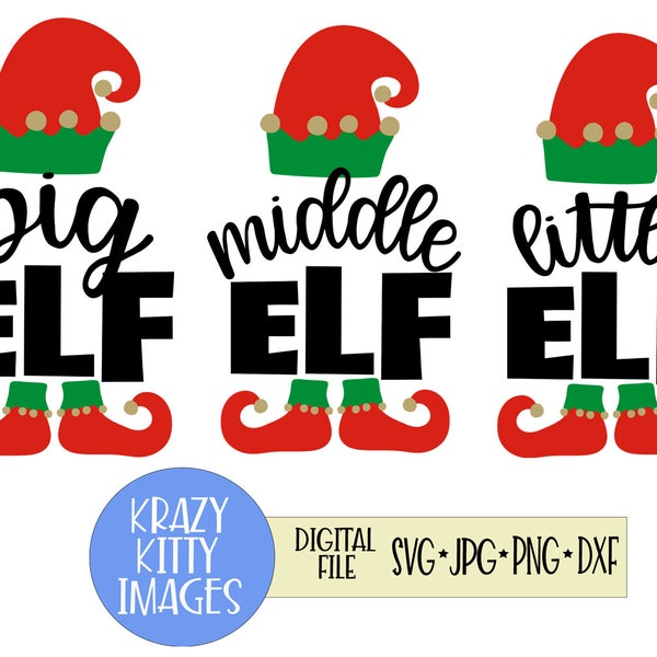 big elf svg, middle elf svg, little elf svg, christmas svg, matching family elf svg, brother elf sister elf svg, png, jpg, eps, dxf, digital
