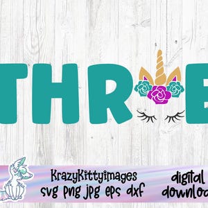 Einhorn Geburtstag svg, Einhorn svg, drittes, 3, drei, 3.,Einhorn, Geburtstag, Mädchen dritten Geburtstag, 3