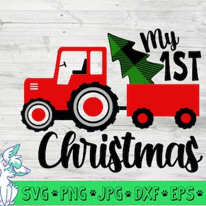 mijn 1e kerst svg, mijn eerste kerst svg, tractor kerstboom svg, jongens eerste kerst svg, buffel plaid boom svg, png, jpg, eps, dxf