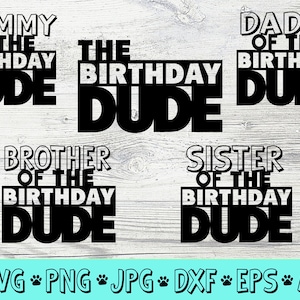 de verjaardag dude svg, mama van de jarige jongen, papa, zus, broer van de jarige, jongens verjaardag svg, png, jpg, dxf, instant download