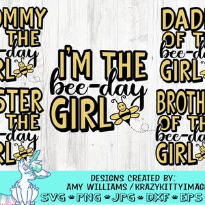Bee Day Girl SVG, Geburtstagsmädchen Familiensvg, Mama, Papa, Bruder, Schwester, im das Geburtstagsmädchen, Geburtstags-Cut-Datei, png, jpg, dxf, sofort